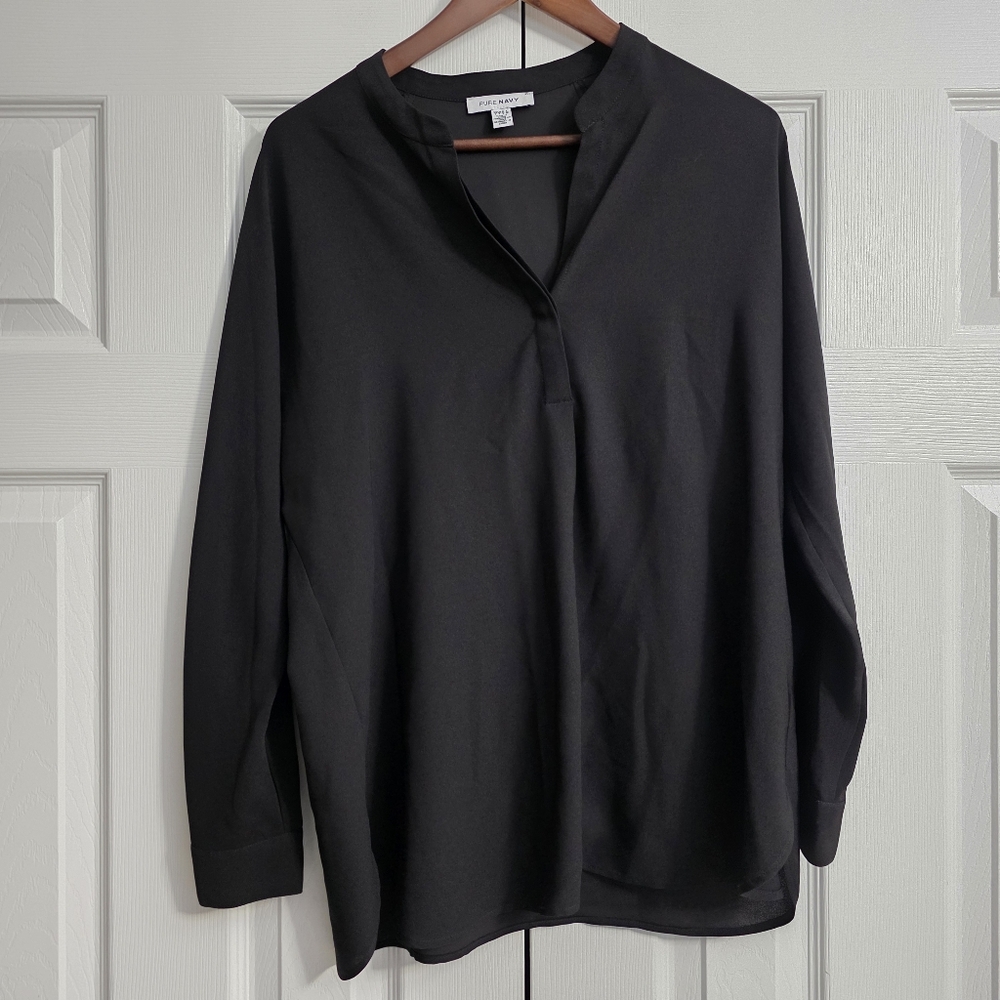 Pure Navy Black Long Sleeve Blouse Womens Size Small